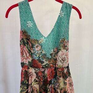Darling Floral Midi Dress - Teal and Pink